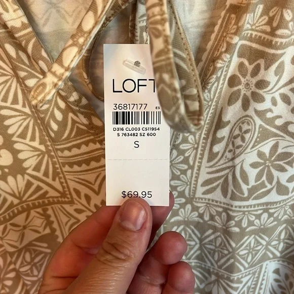 Loft Tile Tie Neck Flutter Sleeve Mini Dress Size S Gulf Sands Summer 2024 NEW - Picture 2 of 5